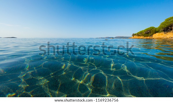 Clear Waters Plage Palombaggia Corsica Sunrise Stock Photo