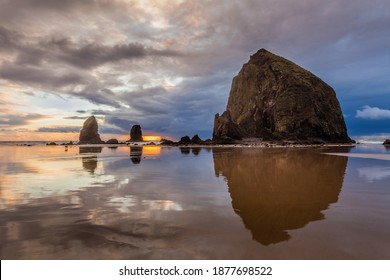 Clearing Storm Clouds At Dusk At Cannon Beach Along The Oregon Coast