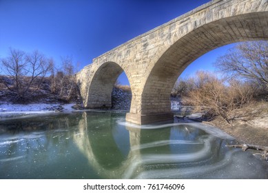 Clements Stone Arch Bridge In Winter; Kansas