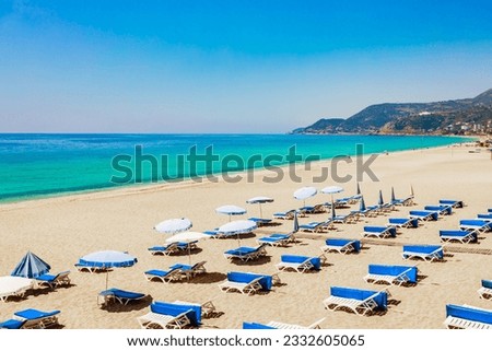 Cleopatra beach with nice sand and blue sea. Alanya, Antalya, Turkey.