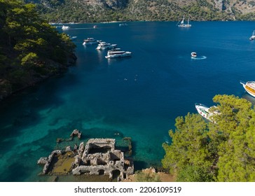 Cleopatra Hammam Bay Drone Photo, Gocek Islands Fethiye, Mugla Turkey