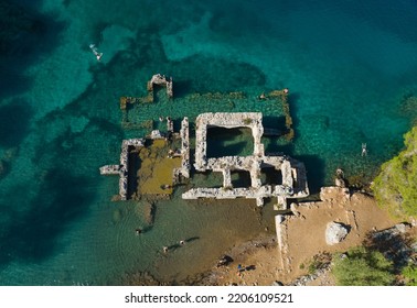 Cleopatra Hammam Bay Drone Photo, Gocek Islands Fethiye, Mugla Turkey