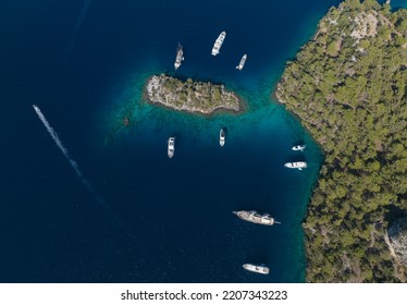 Cleopatra Hammam Bay Drone Photo, Gocek Islands Fethiye, Mugla Turkey