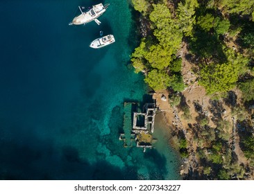 Cleopatra Hammam Bay Drone Photo, Gocek Islands Fethiye, Mugla Turkey