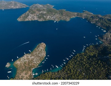 Cleopatra Hammam Bay Drone Photo, Gocek Islands Fethiye, Mugla Turkey