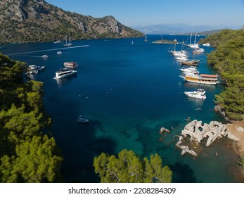 Cleopatra Hammam Bay Drone Photo, Gocek Islands Fethiye, Mugla Turkey