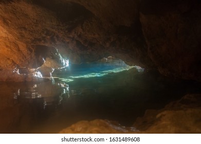 
Cleopatra's Cave In Turkey Sea Water And Sunbeam Outside