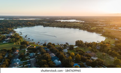 "Clermont, FL / USA - 11-4-2020: Drone view over Sawmill Lake in South Clermont."