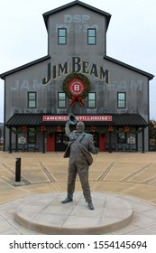 Clermont, Kentucky, USA. December 27th 2014, Benjamin Bartlett's Jim Beam Statue in Front of 
 the Jim Beam Still-house Visitor's Center.
