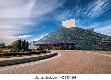 CLEVELAND - OCT 11:  The Rock and Roll Hall of Fame on lightly cloudy day.  The pyramid structure was designed by architct I.M. Pei, who also designed Musee Louvre.