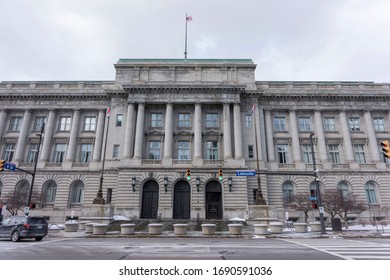 Cleveland, OH, USA, 2019-01-26: Looking At Entrance Of Cleveland City Hall 