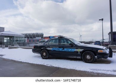 Cleveland, OH, USA, 2019-01-26: Parked Cleveland Police Car In Winter