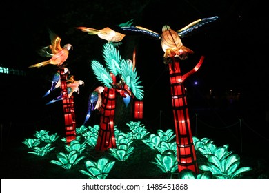 Cleveland, Ohio August 4, 2019: 
Asian Lantern Festival On Display At The Cleveland Metroparks Zoo.