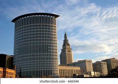 Cleveland Ohio Downtown Skyline With Terminal Tower And County Courthouse