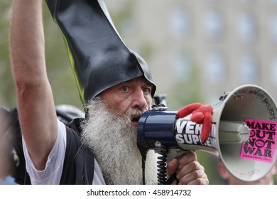 CLEVELAND - OHIO - JULY 20 2016: Thousands Of Delegates, Activists, Spectators & Law Enforcement From All Over The US Descended Onto Cleveland For The RNC. Vermin Supreme Speaks