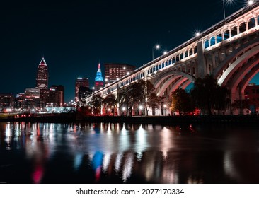 Cleveland, Ohio Skyline At Night