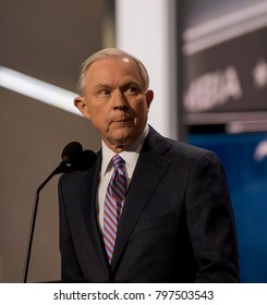 Cleveland Ohio, USA, 18th July, 2016Republican Senator from Alabama Jeff Sessions addresses the National Nominating Convention from the podium in the Quicken Loans Sports Arena