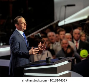 Cleveland, Ohio, USA, 21th July, 2016
Reince Preibus Chairman Of The Republican National Party Addresses The National Convention On The Final Day From The Podium Of The Quicken Loans Arena