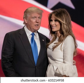 Cleveland, Ohio, USA, July 18Th, 2016 
Presidential candidate Donald Trump and his Melania at the podium during the Republican National Convention in the Quicken Arena.
 
