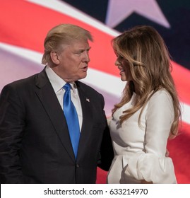 Cleveland, Ohio, USA, July 18Th, 2016 
Presidential candidate Donald Trump and his Melania at the podium during the Republican National Convention in the Quicken Arena.
 