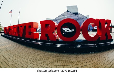 Cleveland, Ohio, USA - July 19, 2021: Rock And Roll Hall Of Fame Entrance.  