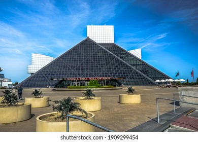 Cleveland, Ohio - USA - June 3, 2016: Daylight Front View Of The Rock N Roll Hall Of Fame.