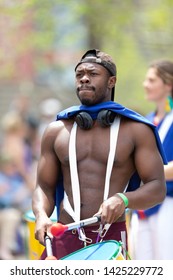 Cleveland, Ohio, USA - June 8, 2019: Parade The Circle, African American Man Playing The Drums During The Parade