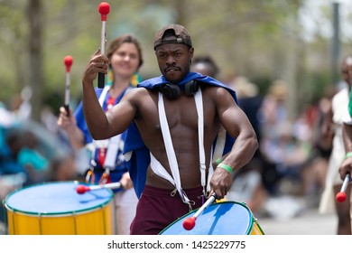 Cleveland, Ohio, USA - June 8, 2019: Parade The Circle, African American Man Playing The Drums During The Parade