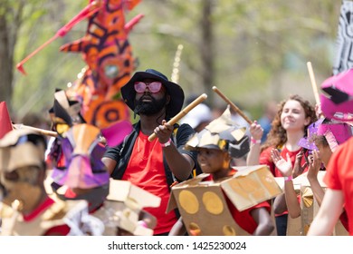 Cleveland, Ohio, USA - June 8, 2019: Parade The Circle, African American Man Playing The Drums During The Parade