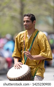 Cleveland, Ohio, USA - June 8, 2019: Parade The Circle, African American Man Playing The Drums During The Parade