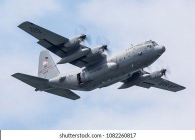 CLEVELAND, OHIO / USA - September 3, 2017: A Lockheed Martin C-130 Hercules performs at the 2017 Cleveland International Airshow.