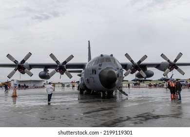 CLEVELAND, OHIO  USA - September 4, 2022: A C-130 Hercules Owned By Ohio State Highway Patrol Sits On Static Display At The 2022 Cleveland Air Show.