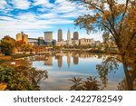 Cleveland, Ohio, USA skyline on the Cuyahoga River in autumn.