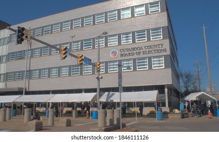 Cleveland, Ohio/USA - 10/31/2020: Cuyahoga County BOE In Downtown Cleveland, Ohio Is The Site Of Long Lines For Early Voting.