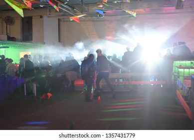 Cleveland, Ohio/USA - February 23 2019: Brite Winter Festival On The Flats Under The Bridge Near Downtown.