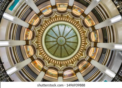 CLEVELAND, OHIO/USA - July 11, 2019: Dome ceiling from the floor of Heinen's Grocery Store on Euclid Avenue in downtown Cleveland