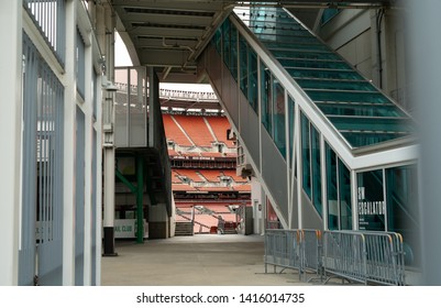 Cleveland, Ohio/USA - June 1, 2019: Outside Looking In View Of American Cleveland Brown's Professional Sports Stadium And Arena In North East Ohio.