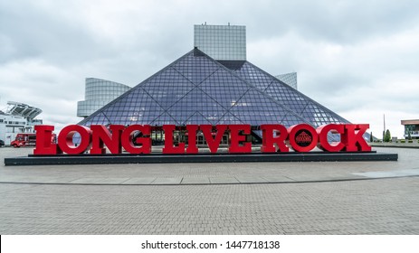 Cleveland, Ohio/USA - June 22, 2019: The Iconic Glass Building Of The Rock And Roll Hall Of Fame In North East Ohio. Top Destinations To Visit In All Of Ohio.