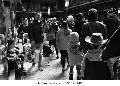 Cleveland, Ohio/USA - March 17: Very Large Crowd Of People Try To Pass Each Other During Busy Day In Downtown Because Of The Saint Patrick's Day Festivities.