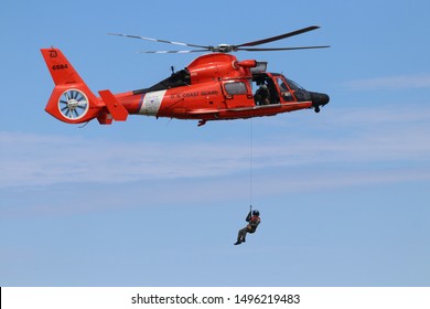 Cleveland, OH-USA August 31, 2019: Cleveland National Air Show Featuring The U.S. Coast Guard Search And Rescue Demo.