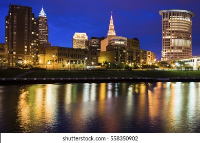 Cleveland Skyline At Night. Cleveland, Ohio, USA.