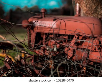 Cleveland, TN / USA - February 11 2018: Vintage Tractor On A Farm In Tennessee