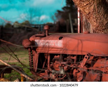 Cleveland, TN / USA - February 11 2018: Vintage Tractor On A Farm In Tennessee