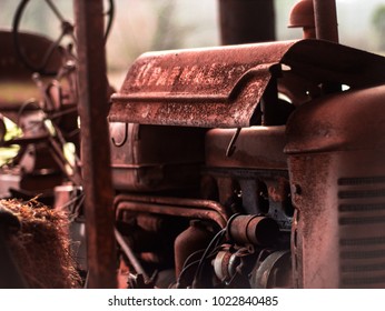 Cleveland, TN / USA - February 11 2018: Vintage Tractor On A Farm In Tennessee