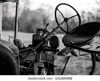 Cleveland, TN / USA - February 11 2018: Vintage Tractor On A Farm In Tennessee