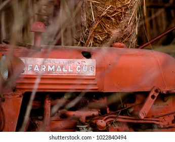 Cleveland, TN / USA - February 11 2018: Vintage Tractor On A Farm In Tennessee