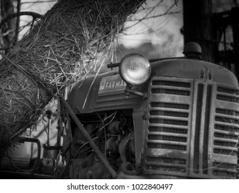 Cleveland, TN / USA - February 11 2018: Vintage Tractor On A Farm In Tennessee