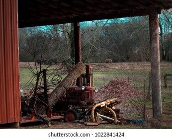 Cleveland, TN / USA - February 11 2018: Vintage Tractor In Barn