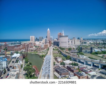 CLEVELAND, UNITED STATES - Aug 20, 2022: A Drone Shot Of The Downtown Skyline With Skyscrapers