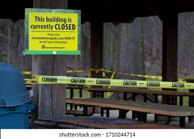 Cleveland,Ohio/USA-April 4,2020:  Public Park Closure Sign Posted In Ohio Due To Governor Orders.